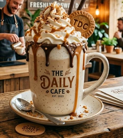 Fresh hot coffee in a white cup at The Daily Cafe